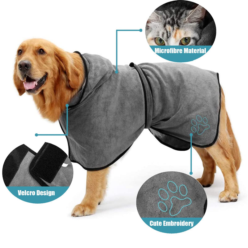 Kajiewo Dog Drying Coat - Dog Bathrobe Towel - Microfibre Material Fast Drying Super Absorbent Dog Cat Pet Bath Robe for Small Medium Large XL Dogs S:Back Length 15.7inch - PawsPlanet Australia