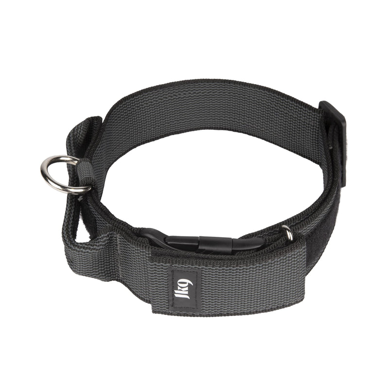 JULIUS K-9, 200HA-K-2015 Color and Gray series K9 collar with handle, safety clasp and logo and safety clasp, 50 mm x 49-70 cm, adjustable, black-gray 50 mm (49-70 cm) black- Gray - PawsPlanet Australia