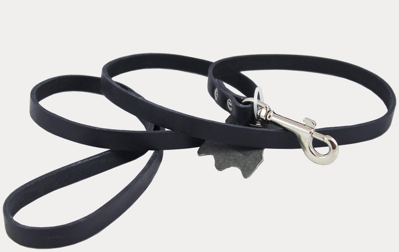 [Australia] - Genuine Leather Classic Dog Leash Black 1/2" Wide 4 Ft, Boston Terrier, Poodle, Puppies 