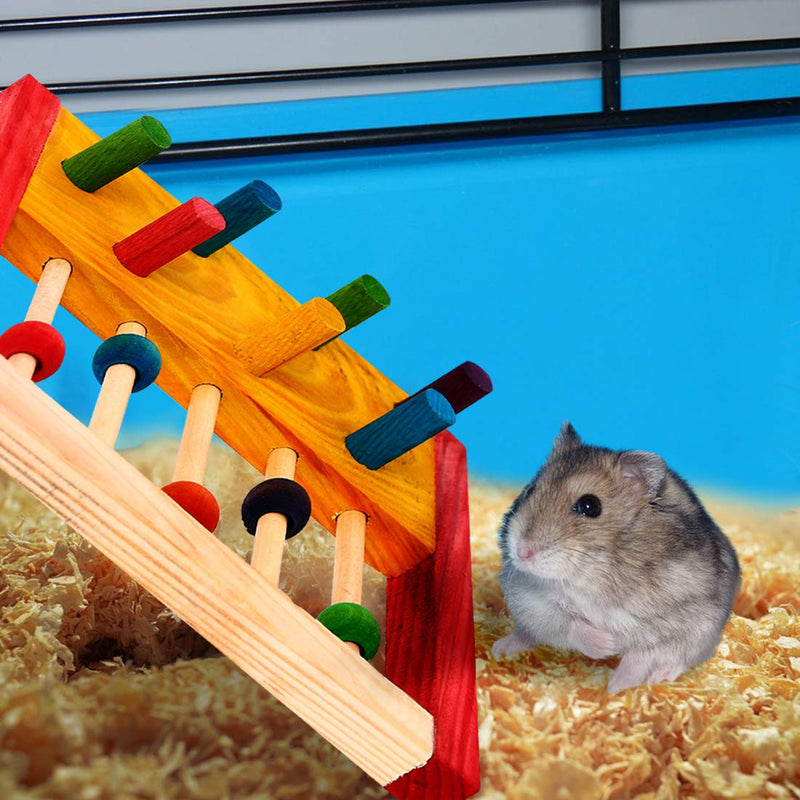 SAWMONG Colorful Hamster Climbing Wall Small Pets Wooden Toy with Ladder Rock Climbing for Molar Gerbil Mouse - PawsPlanet Australia