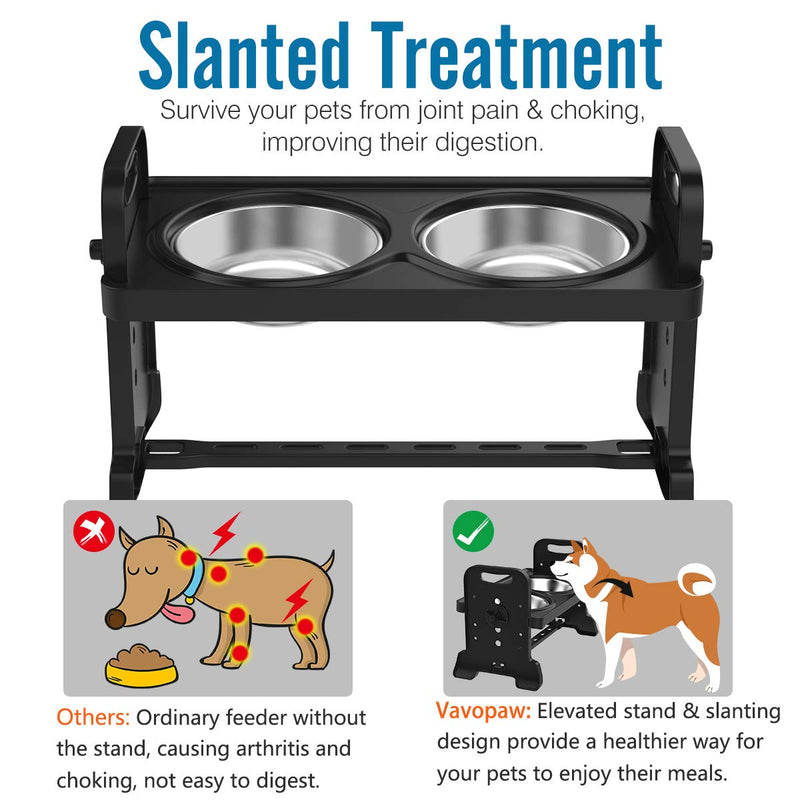 VavoPaw Adjustable Elevated Dog Bowls, 4 Adjustable Heights Dog Cat Raised Stand Feeder with Double Stainless Steel Bowls, Detachable Elevated Food & Water Dish for Cats and Small Medium Dogs, Black - PawsPlanet Australia