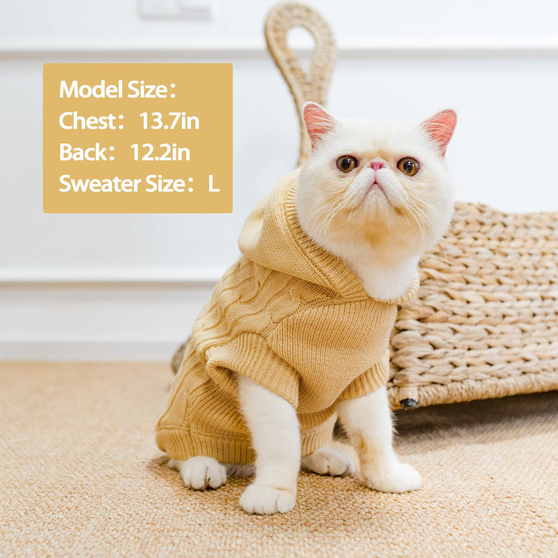 PUPTECK Winter Dog Cat Sweater Coat - Soft Cold Weather Clothes Knitwear for Kitties & Small Dogs Indoor Outdoor Walking Warm, Knitted Classic for Doggies Kitties Girls Boys Cream S: Chest Girth 12”, Back Length 11.5” - PawsPlanet Australia