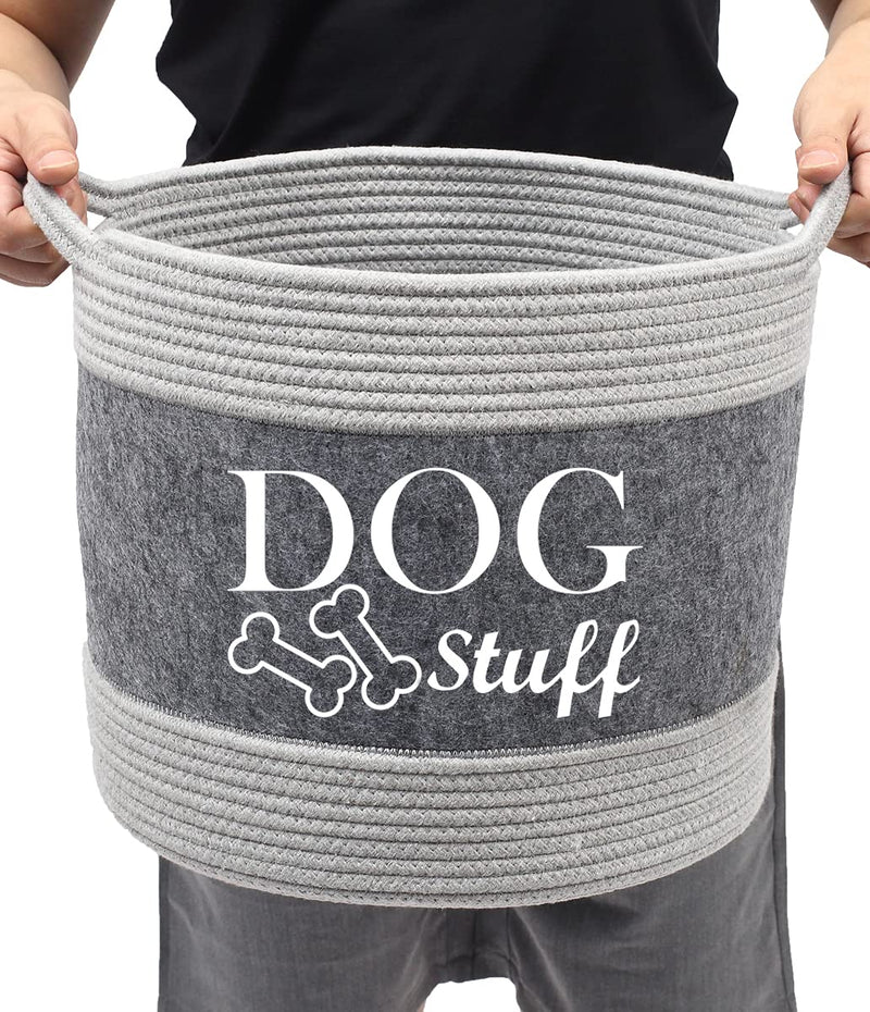 Morezi Cotton felt round dog toy box and dog toy basket storage with handle, doggie toy bin - Good idea for organizing pet toys, blankets, leashes, clothing, dry food and any doggie stuff - PawsPlanet Australia