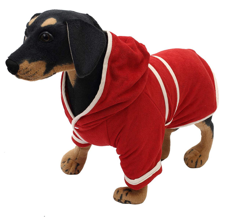 Dog bathrobe towel, dry fast dog robe with hoodies, microfibre dog towel wrap super absorbent pet dog cat bath robe towel - Red - S - PawsPlanet Australia