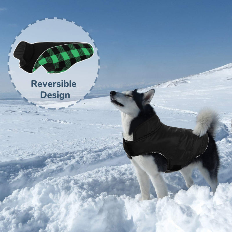 [Australia] - Queenmore Warm Dog Jacket, Reversible Dog Winter Coat, Reflective Windproof Waterproof Dog Clothes for Winter, Plaid Dog Coats for Small Medium Large Dogs Boy Girl Dogs X-Small Green 