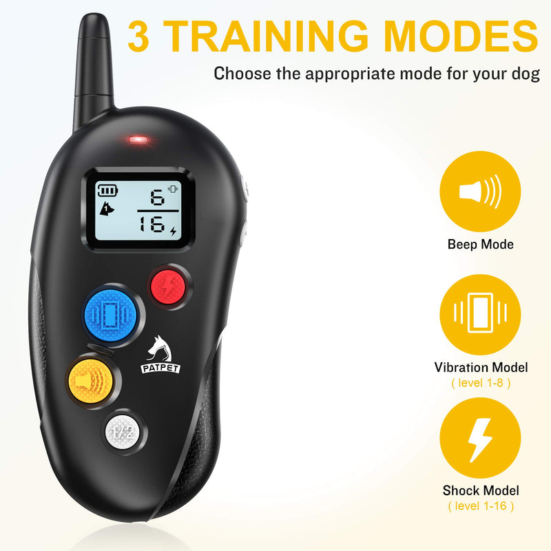 PATPET Dog Training Collar - 2 Receiver Rechargeable IPX7 Waterproof Shock Collar with Remote - 3 Training Modes, Beep, Vibration and Shock Perfect for Small Medium Large Dogs - PawsPlanet Australia