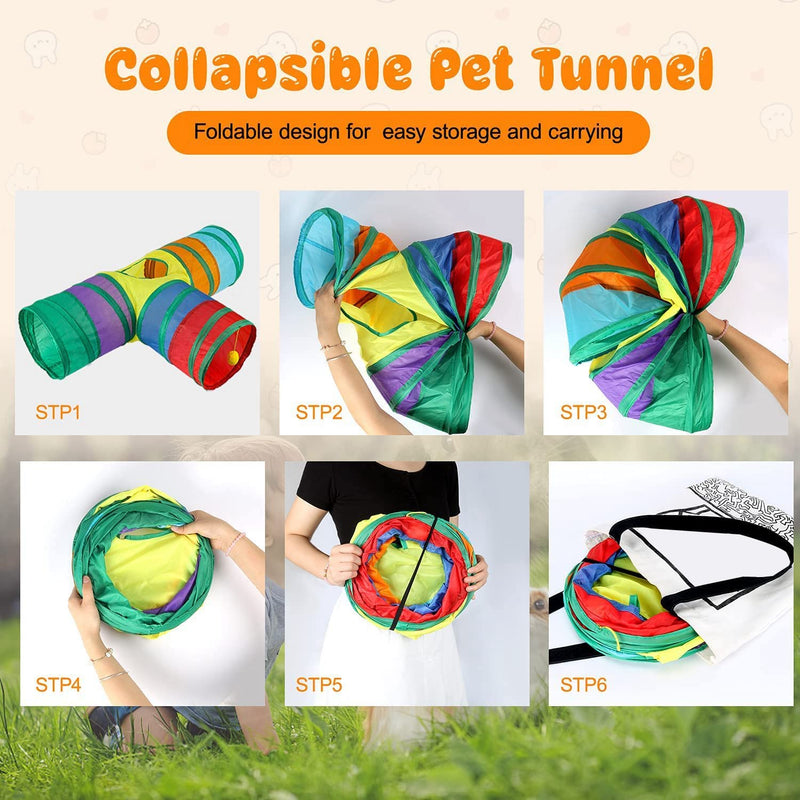 Qeunrtiy Bunny & Tubes Collapsible 3-Way Bunny Hideout Small Animal Activity Tunnel Toy for Dwarf Rabbits Bunny Kittens - PawsPlanet Australia
