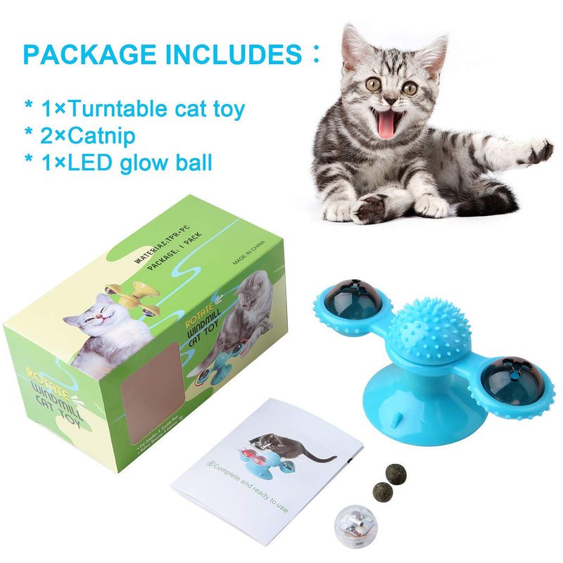 Exboard Windmill Cat Toys, Turntable Interactive Cat Toy with Suction Cup Brush for Cat Tooth Cleaning Scratching,Wall Mount Cat Spinner with Rotatable Toy ball (Blue) - PawsPlanet Australia