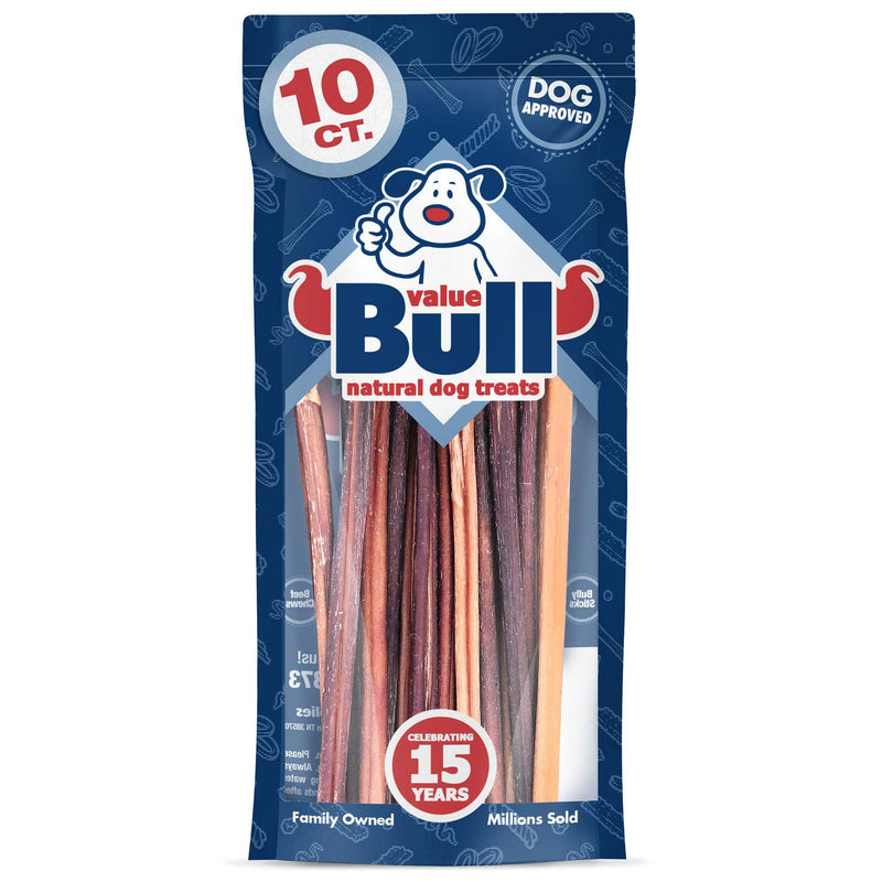 [Australia] - ValueBull Bully Sticks for Small Dogs, Extra Thin 12 Inch, 10 Count - All Natural Dog Treats, 100% Beef Pizzle, Single Ingredient Rawhide Alternative, Free Range, Grass Fed, Fully Digestible 