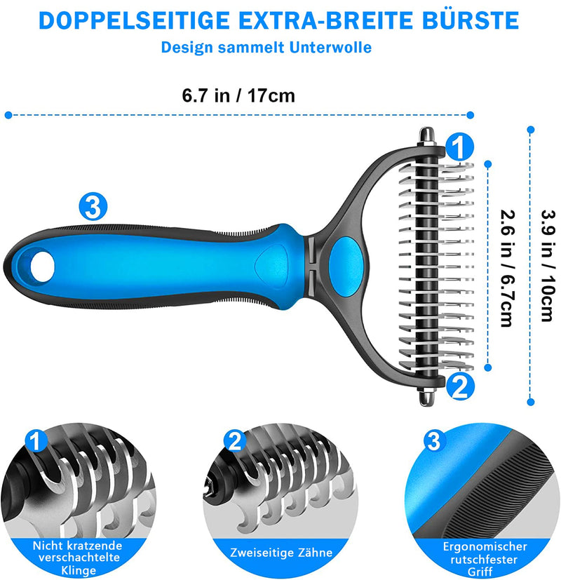 Dog Brush Cat Brush, 2 Sided Undercoat Rake for Cats and Dogs, Safe Hair Removal Comb for Easily Removing Mats and Tangles Blue - PawsPlanet Australia