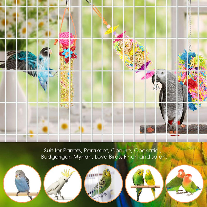 KATUMO 4 Pcs Bird Parrot Toys, Colorful Chewing Shredder Toys Shred Hanging Foraging Toys Bird Wood Perch Stand for Parakeet, Conure, Cockatiel, Mynah, Love Birds, Finch, Small & Medium Pet Birds - PawsPlanet Australia