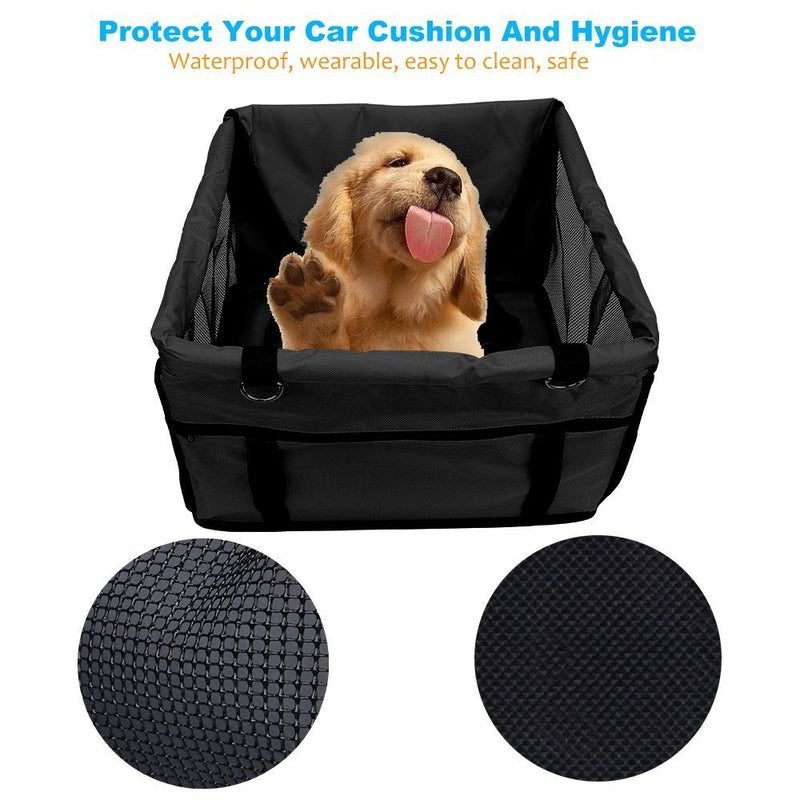 Asiv Folding Pet Dog Car Booster Seat with Clip-On Safety Leash and Zipper Storage Pocket, 41 x 33 x 25cm, Black - PawsPlanet Australia