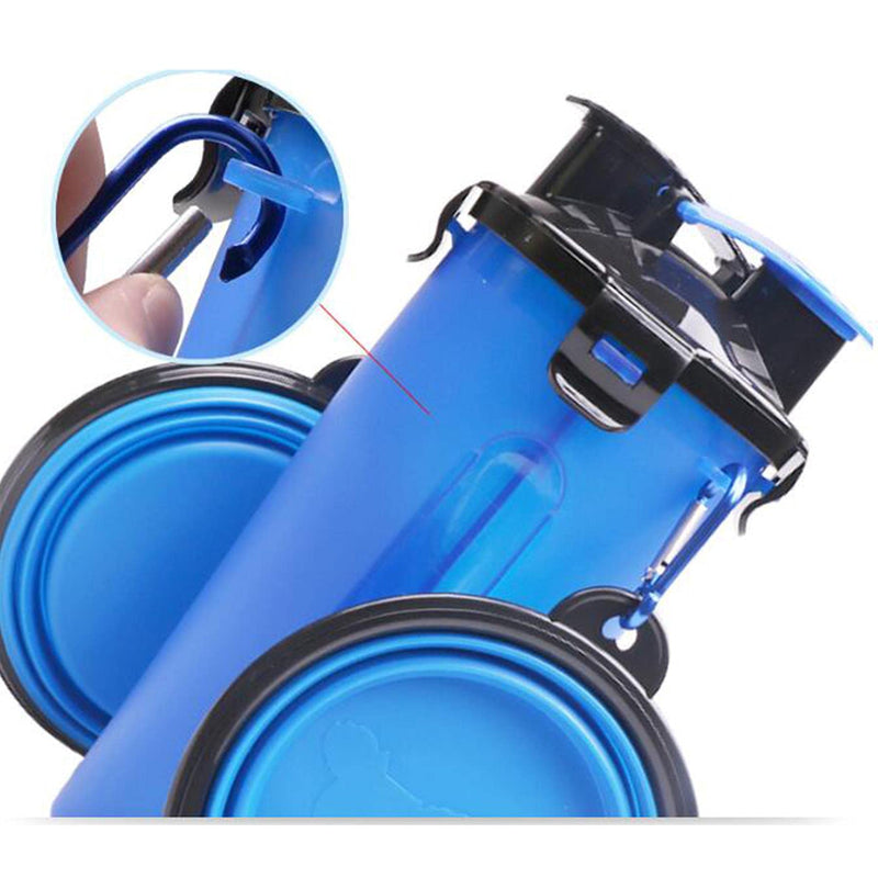 GEEZY Dog 2 in 1 Bottle Pet Feeder Water Bottle & Collapsible Bowl Travel Outdoor Dry Food Water Storage For Cat Dog Small Animals - PawsPlanet Australia
