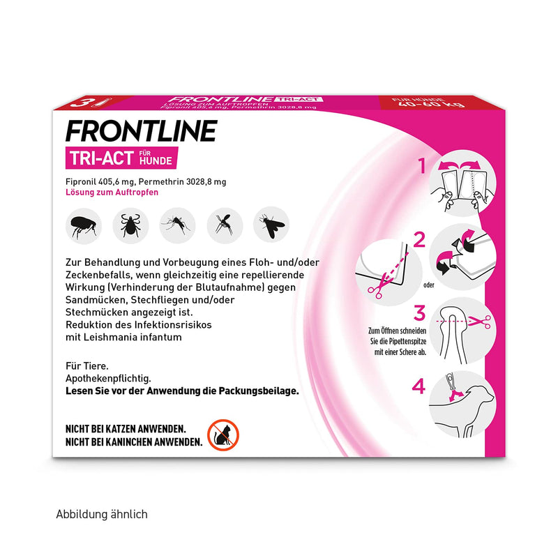 FRONTLINE TRI-ACT Dog XL against ticks, fleas and mosquitoes (large dogs 40 to 60 kg) - 3x pipettes for up to 3 months of protection - waterproof - perfect for travel - PawsPlanet Australia