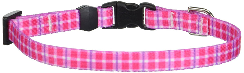 [Australia] - Yellow Dog Design Standard Easy-Snap Collar, Pink & Purple Diagonal Plaid X-Small - 3/8" wide and fits neck sizes 8 to 12" Preppy Plaid Pink 