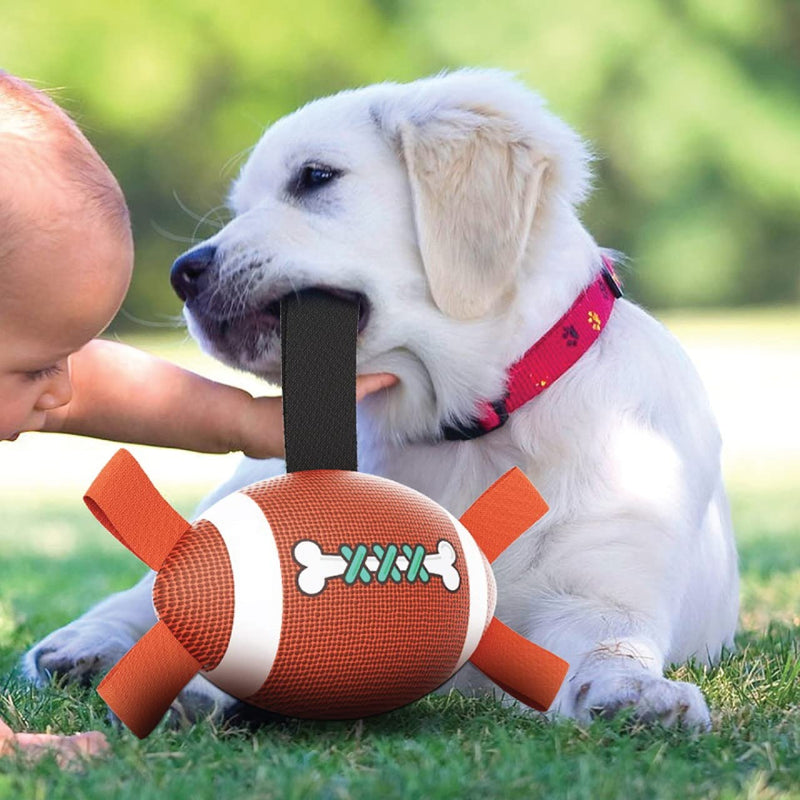 Minoody Dog Football, Dog Ball for Indoor & Outdoor, Dog Water Toy for Dogs, Dog Tug Toy with Grab Tabs, Pump & Inflating Needle, Interactive Dog Toy - PawsPlanet Australia