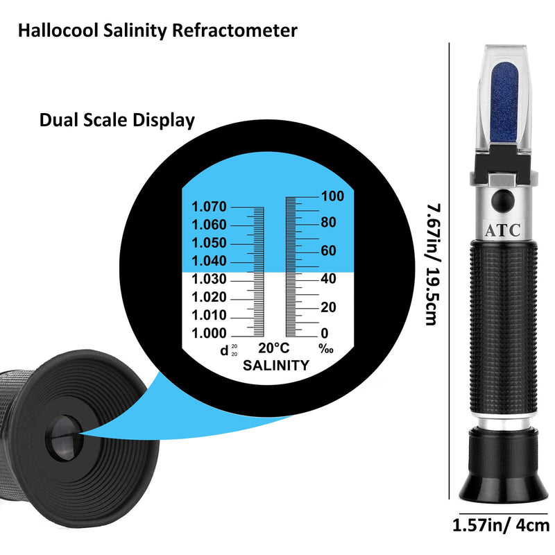 Salinity Refractometer for Aquarium, Marine Monitoring, Saltwater Testing, Dual Scale Salinity Tester 0-100 PPT& 1.000-1.070 Specific Gravity Saline Seawater Refractometer Hydrometer with ATC - PawsPlanet Australia