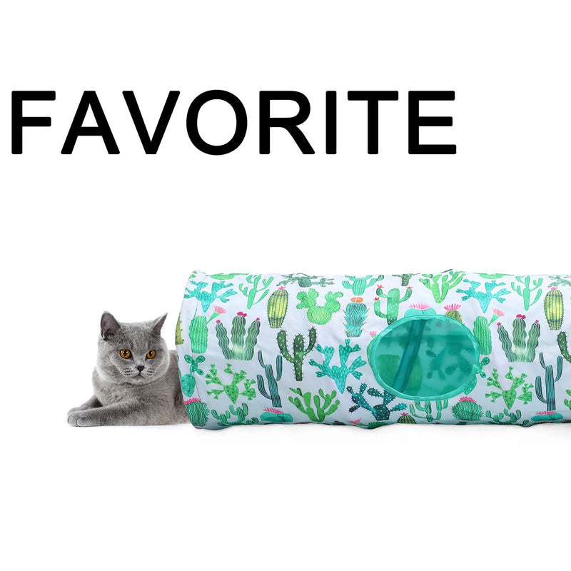 LUCKITTY Large Cat Toys Collapsible Tunnel Tube with Plush Ball, for Small Pets Bunny Rabbits, Kittens, Ferrets,Puppy and Dogs (Cactus) - PawsPlanet Australia