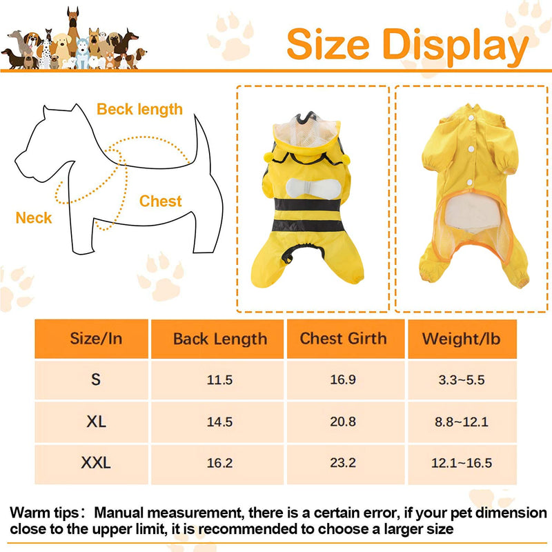 Dog Raincoat - Waterproof Dog Raincoat with Hooded Poncho and Reflective Strip, Lightweight Breathable Rain Poncho for Small Medium Large Dogs, Cute Bee Shape Pet Raincoat (Small) - PawsPlanet Australia