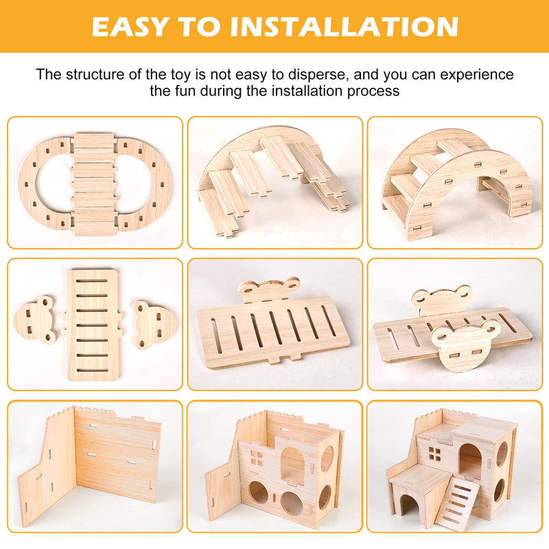 Toys for Hamsters Made of Wood, Pack of 6 Hamster Chew Toys, DIY Hamster Toys, Hamster House Bridge Seesaw Swing Cage Decor Accessories for Gerbils, Guinea Pigs, Chinchilla, Rabbits, Birds - PawsPlanet Australia