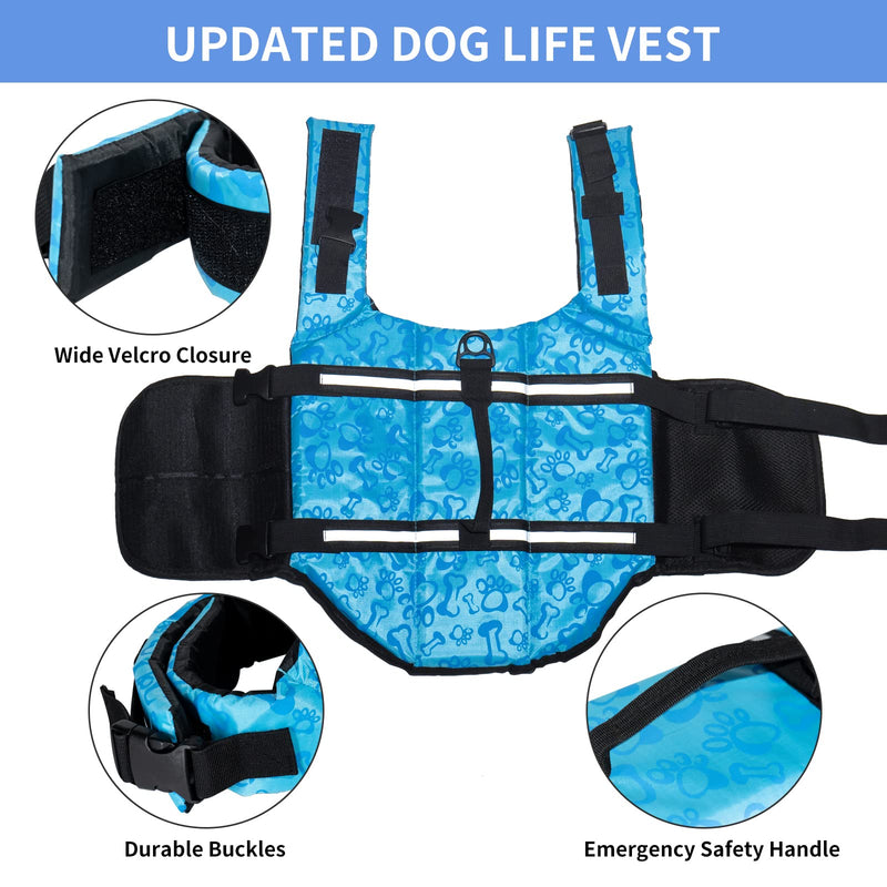 JOYPAWS Dog Life Jackets, Safety Swimsuit, Reflective & Easy-Fit Preserver Vests with Superior Buoyancy & Rescue Handle for Doggie and Older Dogs Spring Swimming Boating Pool Beach XX-Small Blue Bone - PawsPlanet Australia