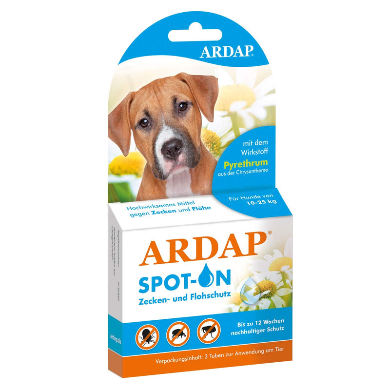 ARDAP Spot On for dogs from 10 to 25kg - Natural active ingredient - tick treatment for dogs, tick protection for dogs, flea treatment for dogs - 3 tubes of 2.5ml each - Up to 12 weeks of sustainable long-term protection for medium dogs from 10 to 25kg - PawsPlanet Australia