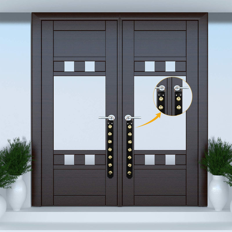 Frienda Gold Hanging Jingle Bells 7-Bell Dog Doorbells for Door Knob Faux Leather Belts Go Outside Dog Bells Christmas Decor and Holiday Home Decorations (18.7 x 1.8 x 1 Inches) - PawsPlanet Australia