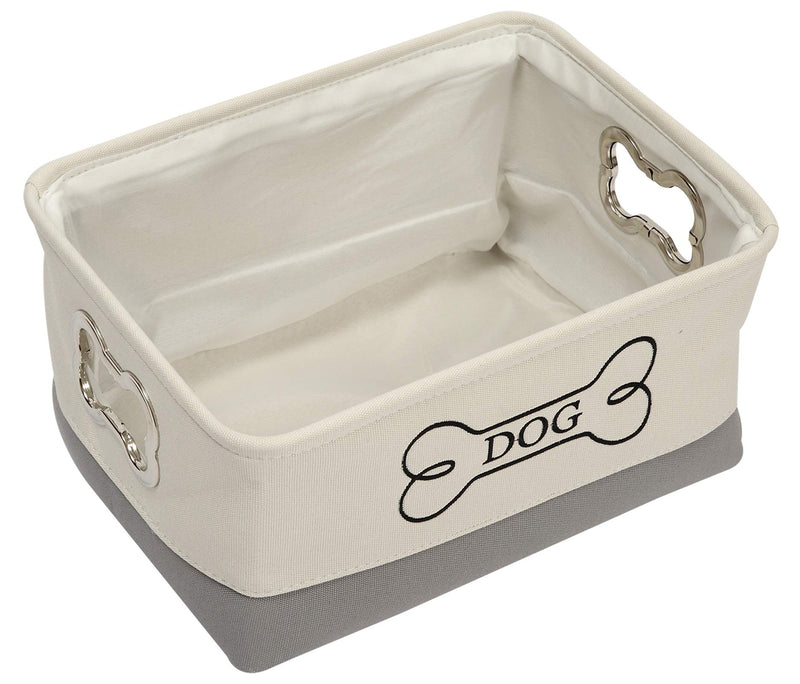 Geyecete Dog Toys Storage Bins Canvas Stitching pet Baskets,with Designed Metal Bone-shaped Handle,Organizer Storage Basket-White/Gray White/Gray - PawsPlanet Australia