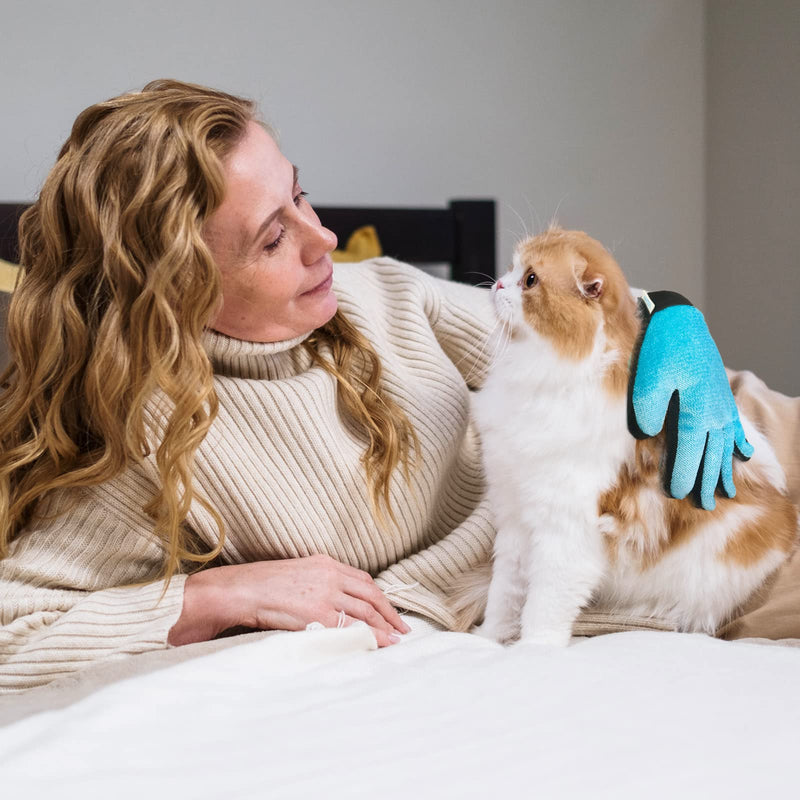 FRETOD Pet Brushing Glove - Double-Sided Furniture Hair Remover Mitt for Pet Dog Cat - Bathing Massage Brushes - Fur Tool for Long & Short Fur, Blue Light Blue Right Hand - PawsPlanet Australia