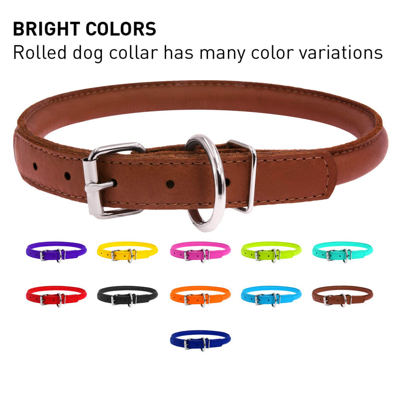 [Australia] - WAUDOG Rolled Leather Dog Collars for Medium Dogs - 15 1/3-18 1/2 inches Neck Size - Medium Dog Collar for Girl & Boy - Dog Collars for Medium Dogs Female - Dog Collar Plus Brown 