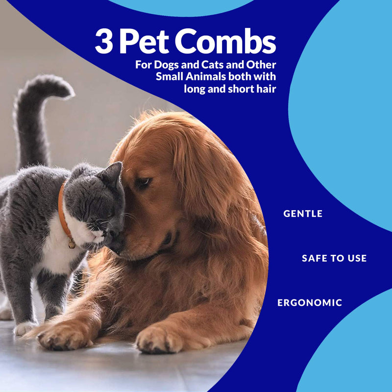Zanipro Dog & Cat 3 Pack Flea Comb & Tear Stain Comb - Stainless Steel Pet Grooming Supplies for Safely Removing Eye Mucus, Crust, Fleas and Matted Fur - PawsPlanet Australia