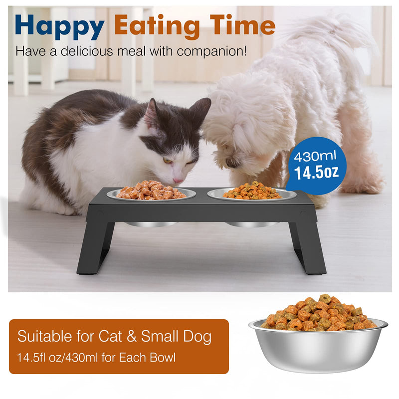 VavoPaw Elevated Dog Bowls, Dog Cat Foldable Raised Stand Feeder with Double Stainless Steel Bowls(14.5fl oz/430ml), Detachable Elevated Food & Water Dish for Cats, Puppy and Small Dogs, Black Double Bowl - PawsPlanet Australia