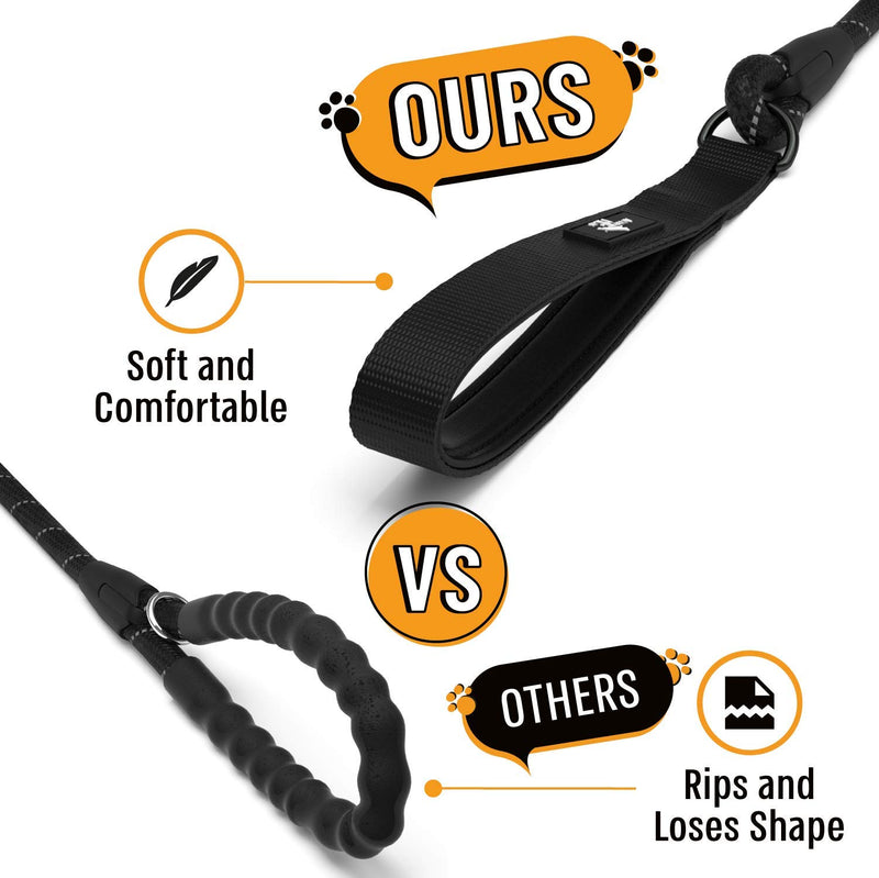 ACTIVE PETS Strong Dog Rope Leash with Soft Comfortable Padded Handle and Highly Reflective Threads, Dog Leash for Small Medium and Large Dogs, Puppy Leash for Training Running and Walking Black - PawsPlanet Australia