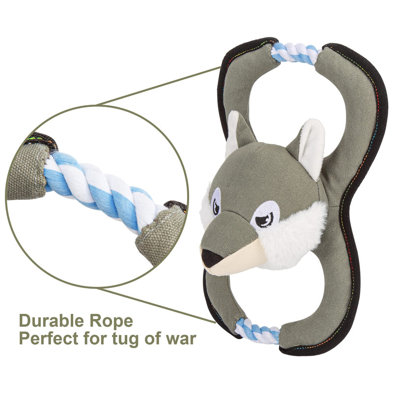 Tug Toy for Dogs, Squeaky and Plush Rope Tug Dog Toy in Grey Fox Shape, Interactive Durable Tug of War Dog Toy - PawsPlanet Australia
