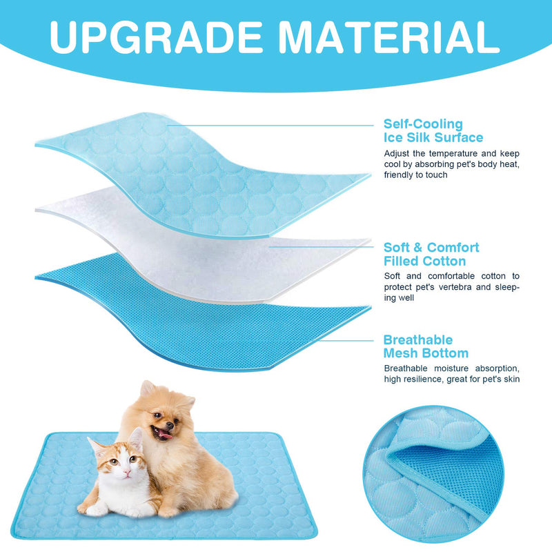 Pet Cooling Bed Mats Dog Cool Pads Washable Comfort Breathable for Dogs and Cats Indoor Outdoor, Keep Cool Ice Silk Sleeping Mat for Summer Hot Weather Large Blue - PawsPlanet Australia