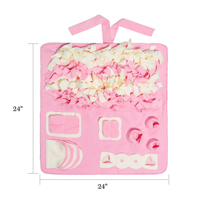 [Australia] - Petvins Dog Snuffle Mat Treat Blanket, Pet Puzzle Activity Mat for Stress Release, Nose Work Mat for Slow Feeding and Foraging Training S(24"*24") Pink 