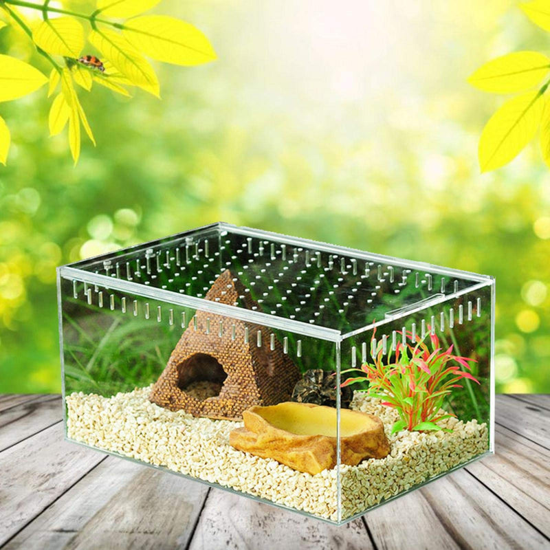 Clear Reptile Breeding Box,Small Acrylic Terrarium Full View Visually with Sliding Design Feeding Box for Insect Reptiles Tarantulas Amphibians Lore Caterpillars Cricket Spider Snail Reptile - PawsPlanet Australia