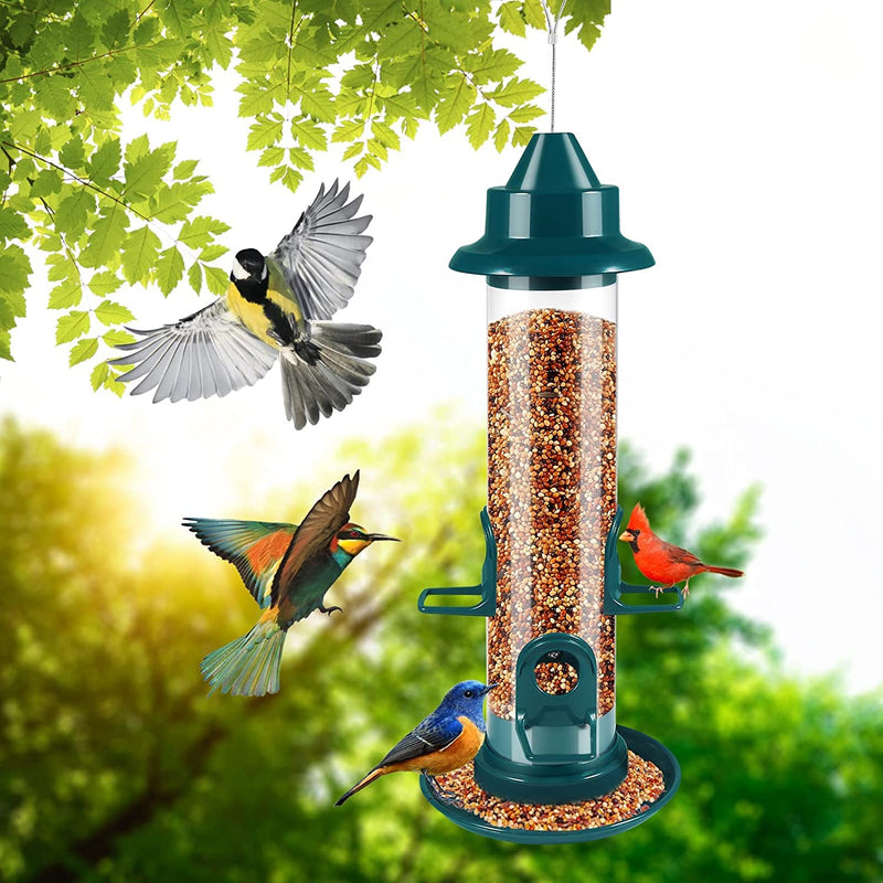 Bird Feeders Hanging, Bird Feeder with 4 Feeding Holes & 4 Perches, Natural Green Bird Seed Feeder with Food Tray, Bird Feeders for Small Birds - PawsPlanet Australia