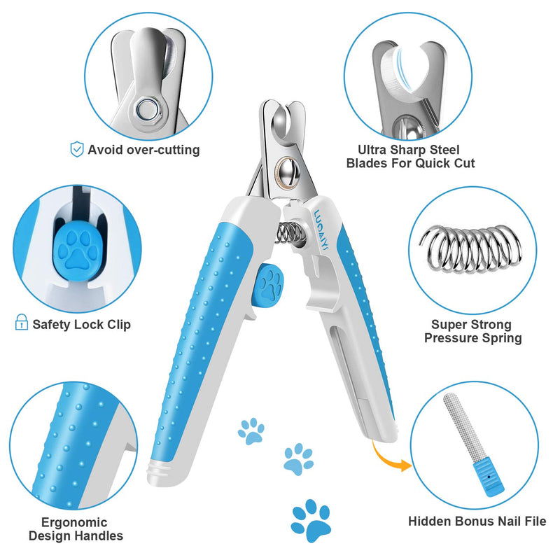 [Australia] - LUOAIYI Dog Nail Clippers & Trimmer, Professional Pet Grooming Tools with Safety Guard to Avoid Over-Cutting, Sharp Blades, Bonus Nail File, Safe Lock Switch, Sturdy Non-Slip Handles 