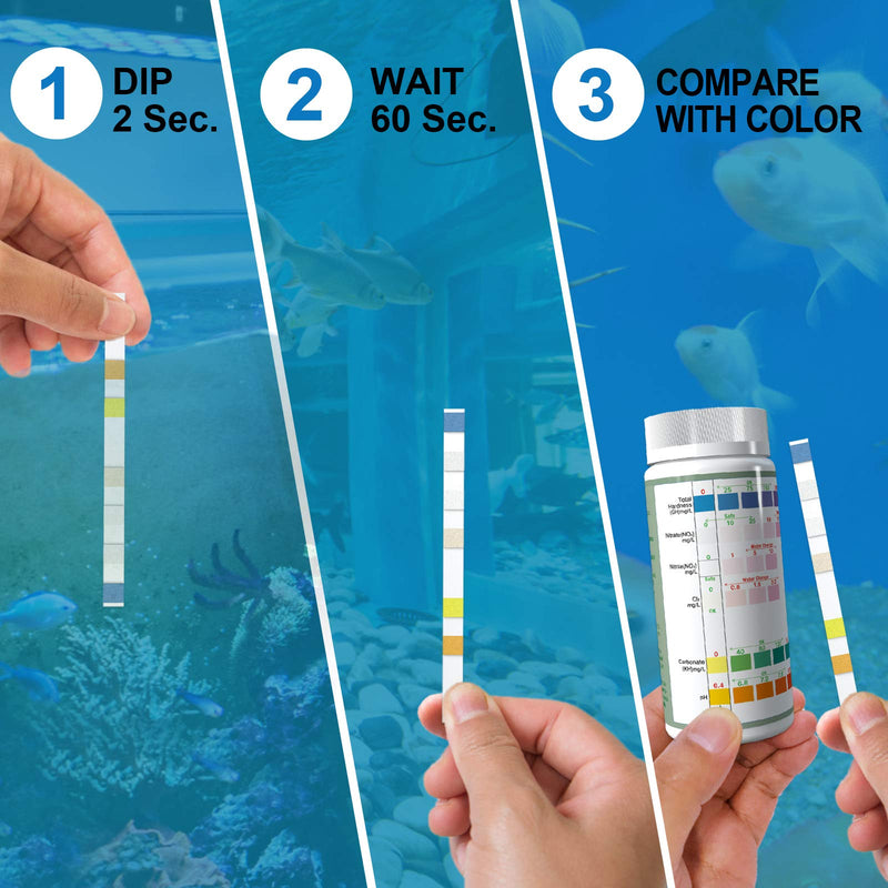 EASYTEST Aquarium Test Strips Freshwater Aquarium Test kit for Fish Tank Pond, Fast and Accurate Quality Testing for Nitrate, Nitrite, General Hardness, Free Chlorine, Carbonate, pH Testing or Ammonia 100 Strips 6 in 1 - PawsPlanet Australia