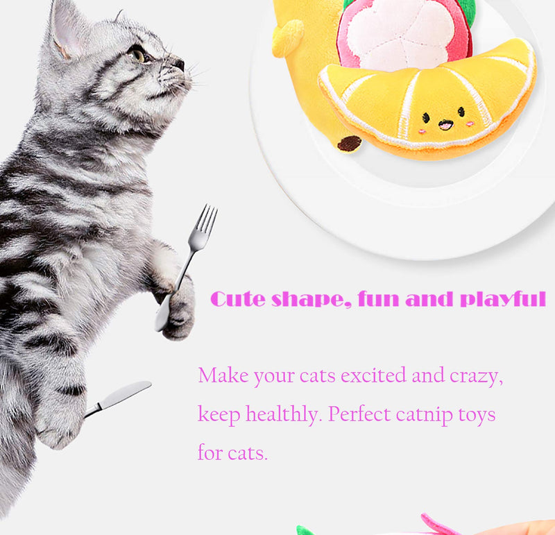 Lidiper 4Pcs Catnip Toys for Cats, Cat Teething Chew Toy Bite Resistant Interactive Catnip Toys Cat Pillow Cute Pet Toy for Cat Kitten (Banana/Orange/Pitaya/Mangosteen) - PawsPlanet Australia