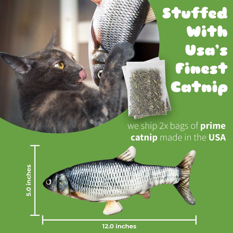 [Australia] - Interactive Cat Toy Plush Fish + 2 Catnip Bags - Realistic Fish Flop Moving Simulation, Electric Kicking, Scratching, Biting, Chewing, Teething Indoor Toy for Kittens-Robotic Motion, USB Rechargeable 