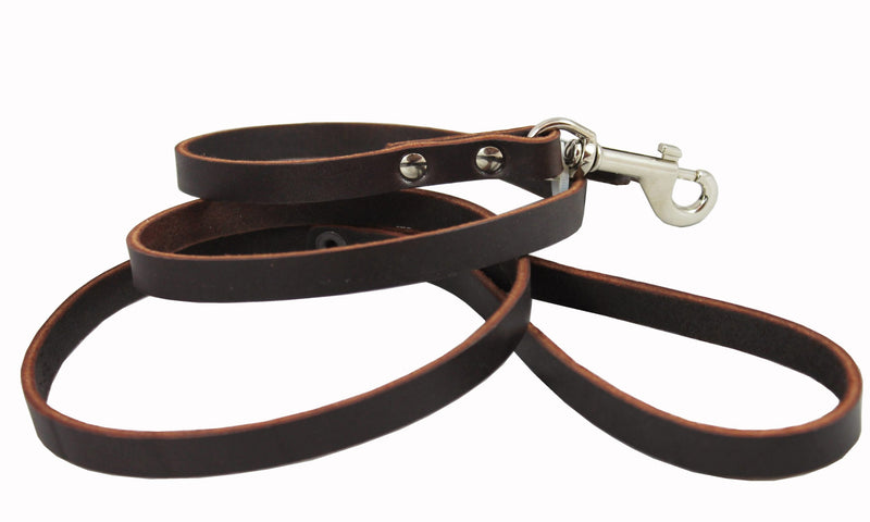 [Australia] - Genuine Leather Classic Dog Leash Brown 1/2" Wide 4 Ft Basset Hound, Collie, Shar-Pei 