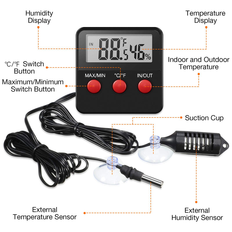 Weewooday 2 Pieces Digital Reptile Thermometer Hygrometer with Probes Terrarium Reptile Humidity Gauge Indoor Outdoor Digital Pet Temperature and Humidity Gauge for Reptiles Terrarium Pet Keeping - PawsPlanet Australia