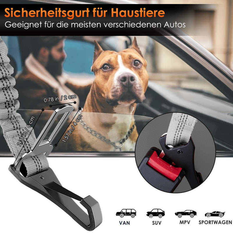 Eyein dog seat belt, 3 in 1 seat belt dog car with reflective elastic nylon bungee, dog seat belt for all dog breeds and car seats trunk, 90 cm (grey) 90 cm (62-90 cm) grey - PawsPlanet Australia