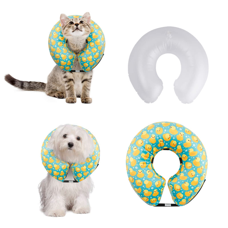 CuteBone Inflatable Dog Cone with Removable Soft Fleece Covers for Small/Medium/Large Dogs and Cats Post Surgery Neck Brace Collar GWB04L-DE Duck Large: 32-55cm - PawsPlanet Australia