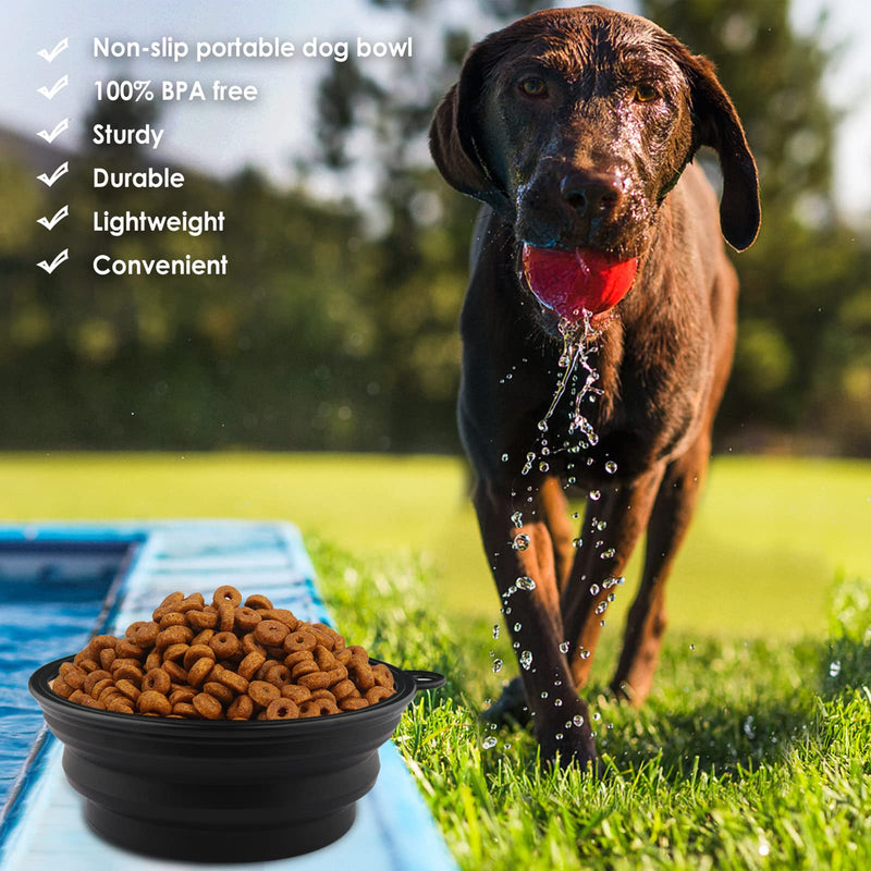 MXZONE 3 Collapsible Silicone Dog Bowl, Foldable Expandable Cup Dish for Small Pet Cat Food Water Feeding Portable Travel Bowl, Free Pet ID-Tag L/Blue+Black - PawsPlanet Australia
