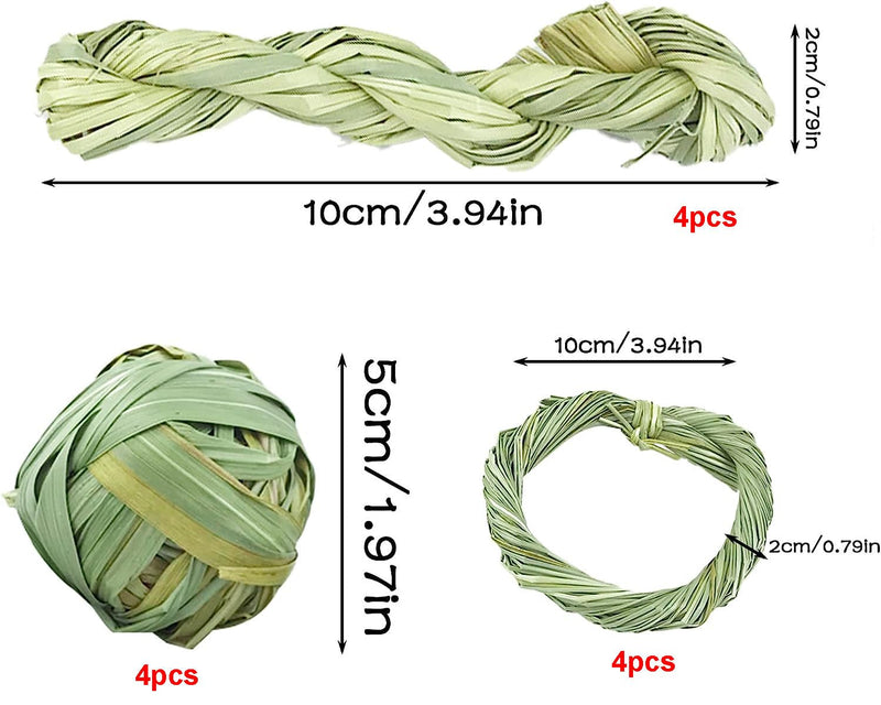 Pet Grass Ball Toy Rabbit Chew Toys, Natural Grass Ring Bunny Molar Grass Stick Toys Small Animal Boredom Breaker Activity Play Chew Toys for Bunny Hamster Guinea Pig Gerbils 3 Types Grass Chew Toys - PawsPlanet Australia
