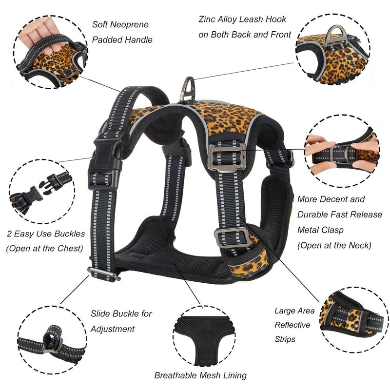 YUDOTE No Pull Reflective Dog Harness in Leopard Pattern, Adjustable Pet Vest with No Pull Front Clip, Easy Control Handle for Large Medium Dogs Walking Running Training Small(Neck 15.8"-20.5",Chest 19.3"-22.8") - PawsPlanet Australia