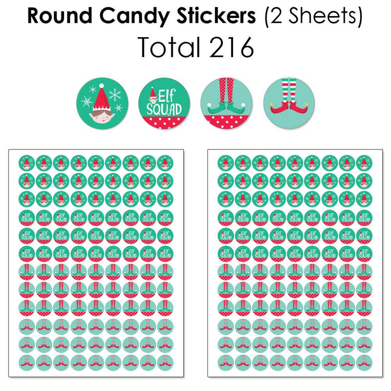 Big Dot of Happiness Elf Squad - Mini Candy Bar Wrappers, Round Candy Stickers and Circle Stickers - Kids Elf Christmas and Birthday Party Candy Favor Sticker Kit - 304 Pieces - PawsPlanet Australia